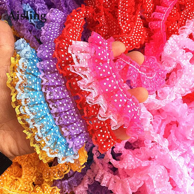 Wide 2cm Pleated Organza Gather Mesh Dot Lace Trim Ribbon Fabric