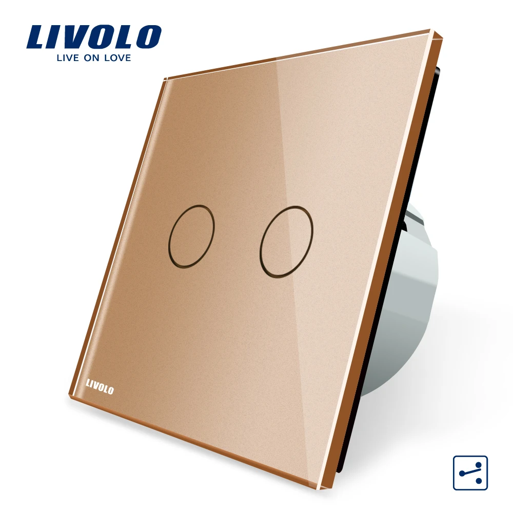 Manufacturer Livolo EU Standard Touch Switch 2 Gang 2 Way Control Wall Light Switch VL C702S