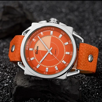 

oulm Army Military Sport Watch Men Quartz Clock Orange leather Strap Dial Date Display Fashion Creative Watches