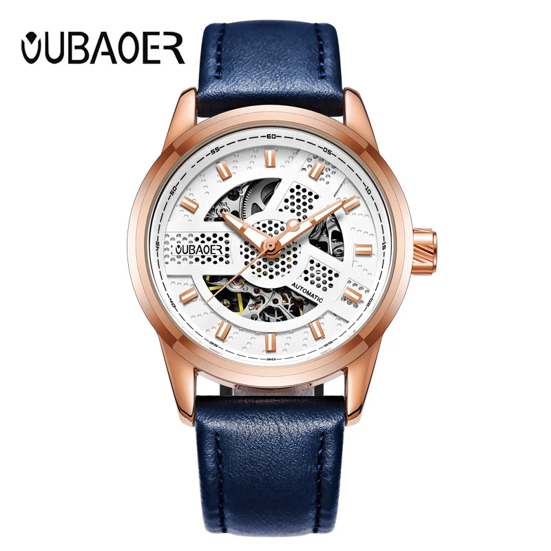 

Fashoin Leather Men Mechanical Wristwatch Top Brand Skeleton Business Automatic Mechanical Watch Men Military Waterproof Relojes