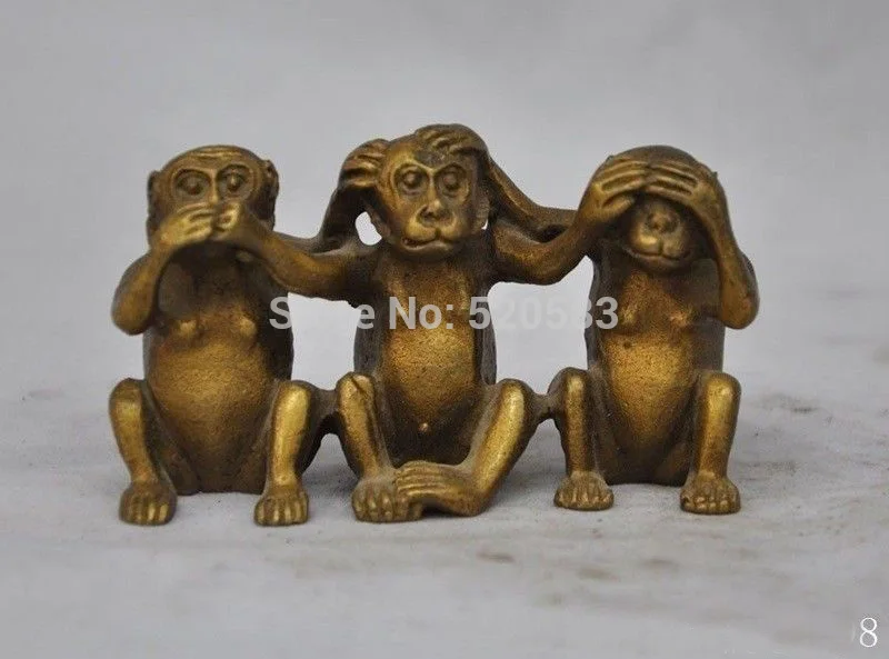 

China Hand-carved Fine Bronze Three Monkey Statue