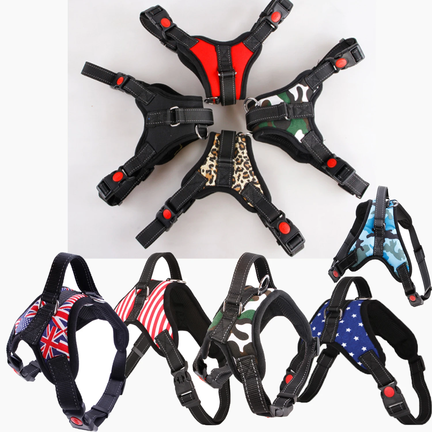 

2019 Nylon Large pet Dog Harness All Weather Service Dog Ves Padded Adjustable Safety Vehicular Lead For Dogs Pet