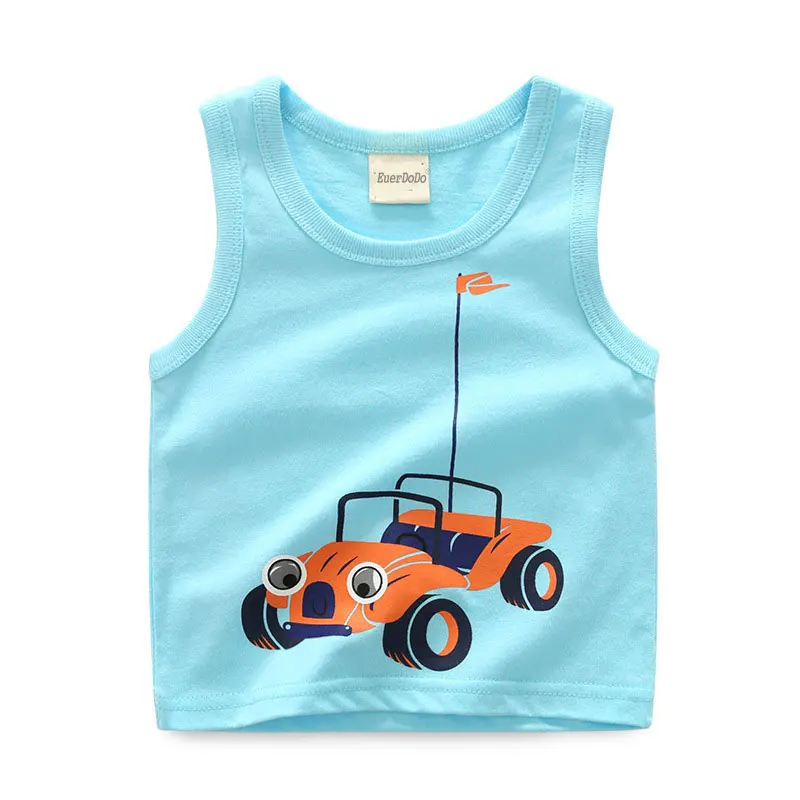 Летние рубашки для мальчиков, детское нижнее белье с рисунком, модельные майки для девочек, детские майки, футболки для детей, одежда - Цвет: sky blue car