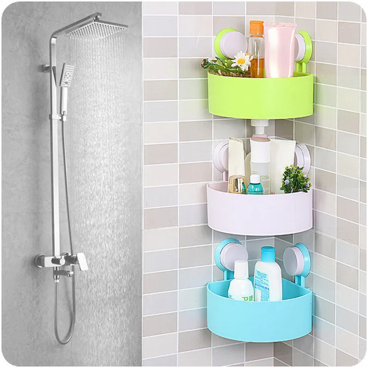 

2019 Brand New Plastic Suction Cup Bathroom Kitchen Corner Storage Rack Organizer Shower New Shelf Etagere de salle de bai 4.202
