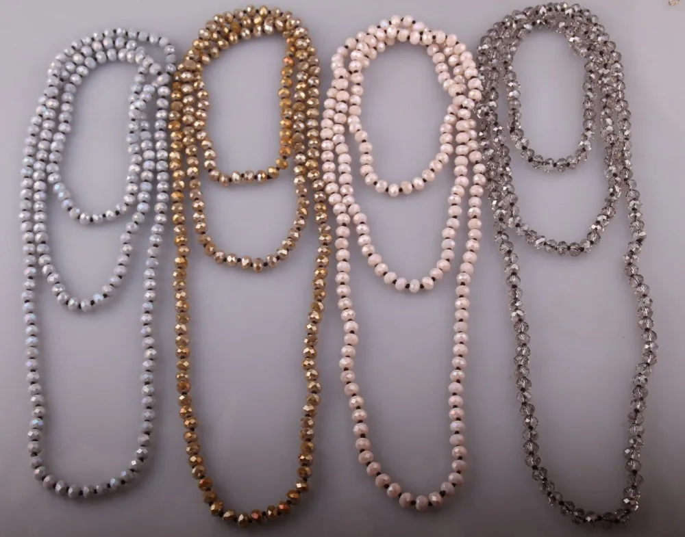 Bohemian Jewelry Knotted Long Crystal Bead Necklace