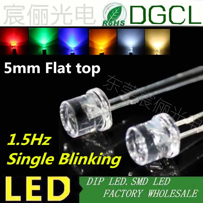 Single blinking 5mm Flat top Strobe LEDs Bulb 90 times/min Warm white/Red/Green/Blue/Yellow/White/Pink LED Lamp flash | Освещение
