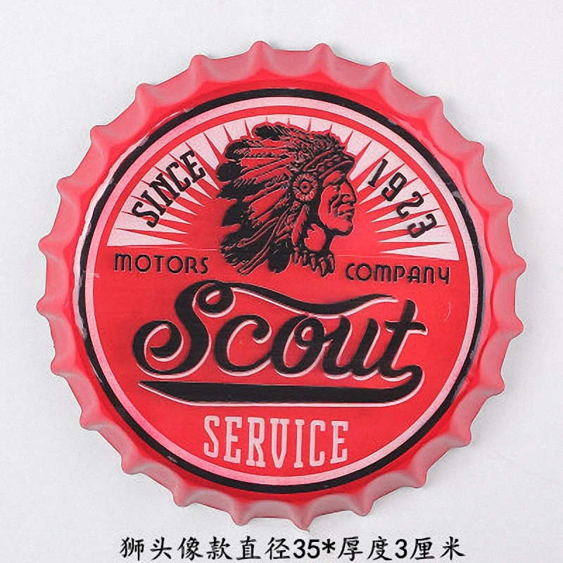 

SCOUT SERVICE Large Beer Cover Tin Sign Logo Plaque Vintage Metal Painting Wall Sticker Iron Sign Bar KTV Cafe Decorative 35 CM