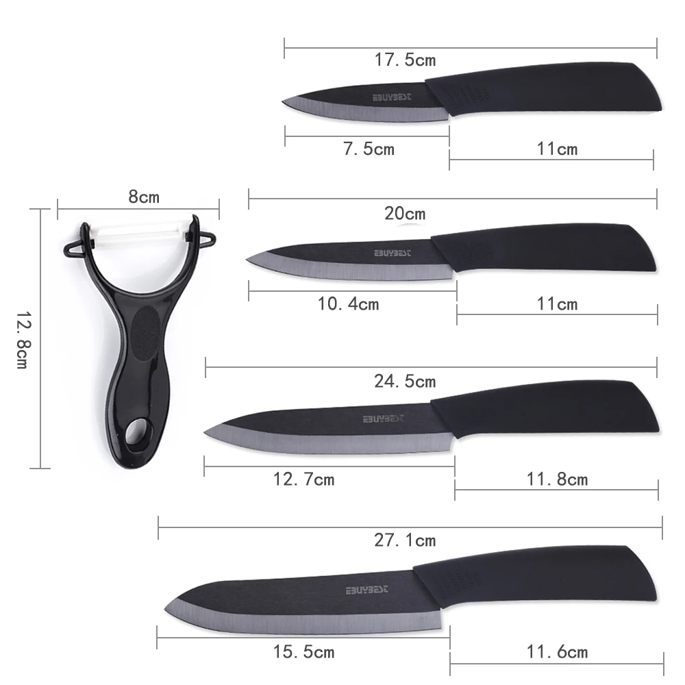 Набор керамических ножей с черным циркониевым лезвием 3 дюйма, для очистки овощей 4 дюйма, для нарезки овощей 5 дюймов, 6 дюймов, поварской нож+ Овощечистка, наборы кухонных ножей