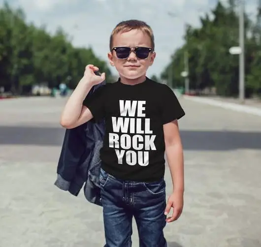 Детская футболка с надписью We Will Rock You для мальчиков и девочек детская одежда
