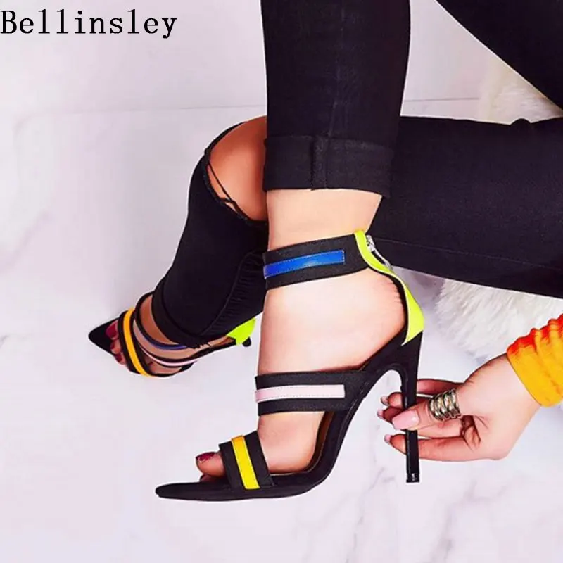 

Bellinsley 2019 New Women Summer Shoes Gladiator High Heels Pointed Toe Women Sandals Mix Color Pumps Shoes Fashion Party Shoes
