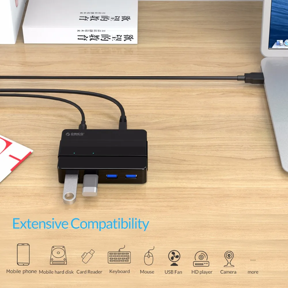 ORICO 4 Порты и разъёмы USB3.0 HUB 5 Гбит SuperSpeed Портативный 12V2. 0A Мощность адаптер через контроллер 3.3Ft для ноутбука рабочего периферийных устройств