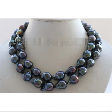 

FREE SHIPPING>@@> 17-18" Double Natural 19mm Black Baroque Reborn Keshi Pearl Necklace #f2459!^^^@^Noble style Natural Fine jewe