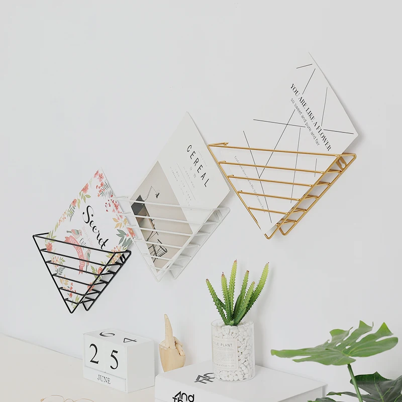 Triangle Metal Table Storage Basket Chic Nordic Scandinavian Gold Desk Storage Basket Magazine Organizer Home Decor