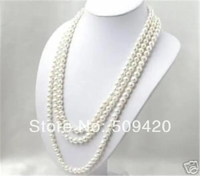 

Free Shipping>>>SUPER LONG 120 INCH 7-8MM WHITE AKOYA CULTURED PEARL NECKLACE
