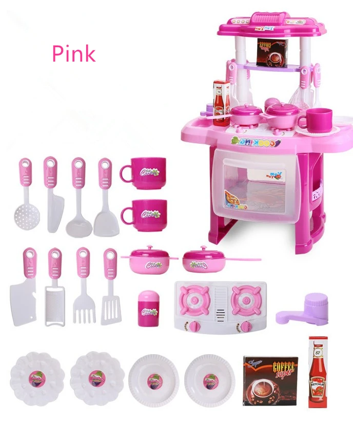 Детские кухонные игрушки, набор больших кухонных столовых приборов, освещение, музыкальное приготовление пищи, имитация кухонной утвари, модель игровой Игрушки для маленьких девочек