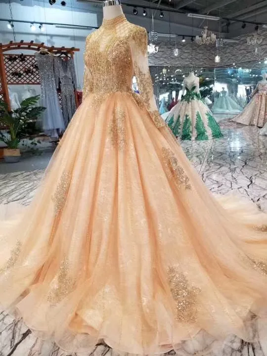 party 2019 gold 50cm train dress