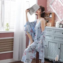3 шт. костюм халат Цветочный Сексуальная домашняя пижама для женщин свободного размера плюс ночная рубашка стиль Летняя Пижама Femme домашний халат