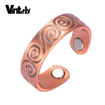 

Vinterly Magnetic Pure Copper Ring Men Finger Vintage Adjustable Open Cuff Rings for Women Men Arthritis Pain Relief Jewelry