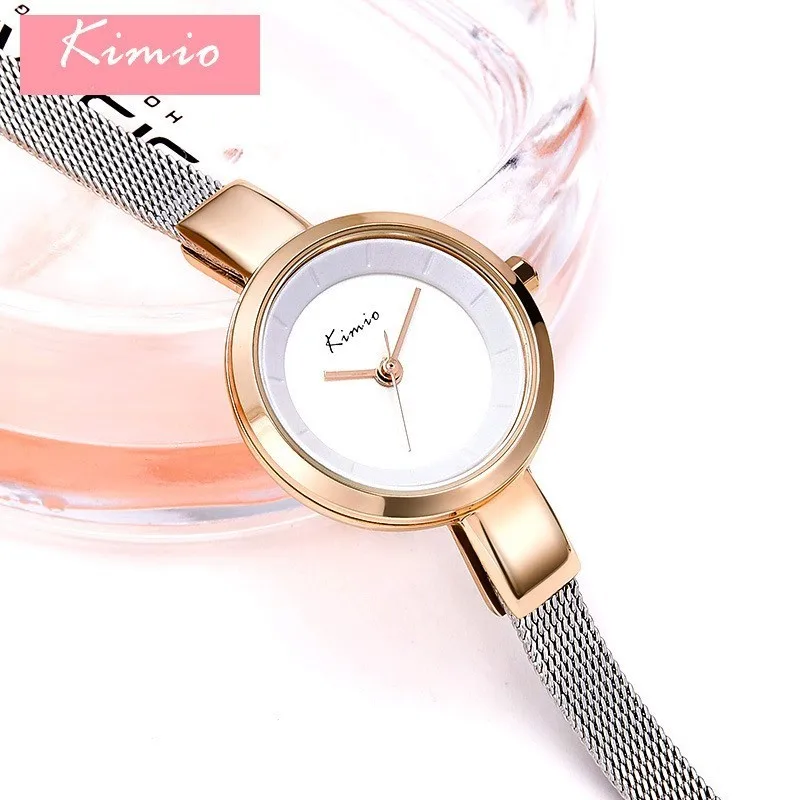 KIMIO Simple Ladies Watch Women Stainless Steel Bracelet Woven Mesh Band Quartz Woman Watch 2018 Luxury Famous Brand Casual Sale