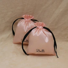 Сатиновые пакеты для упаковки ювелирных изделий высококачественные розовые золотые ленты шнурок мешок волос/Парики/обуви шелковая ткань мешочки Пользовательский логотип печать 100p
