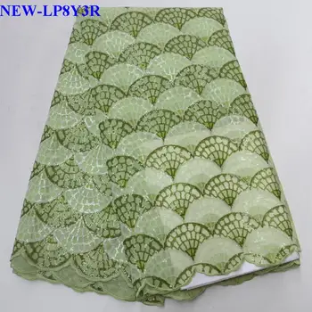 

Green Embroidery material net fabric High Quality with sequens african french beaded lace fabric 5 yards for wedding dress OT004