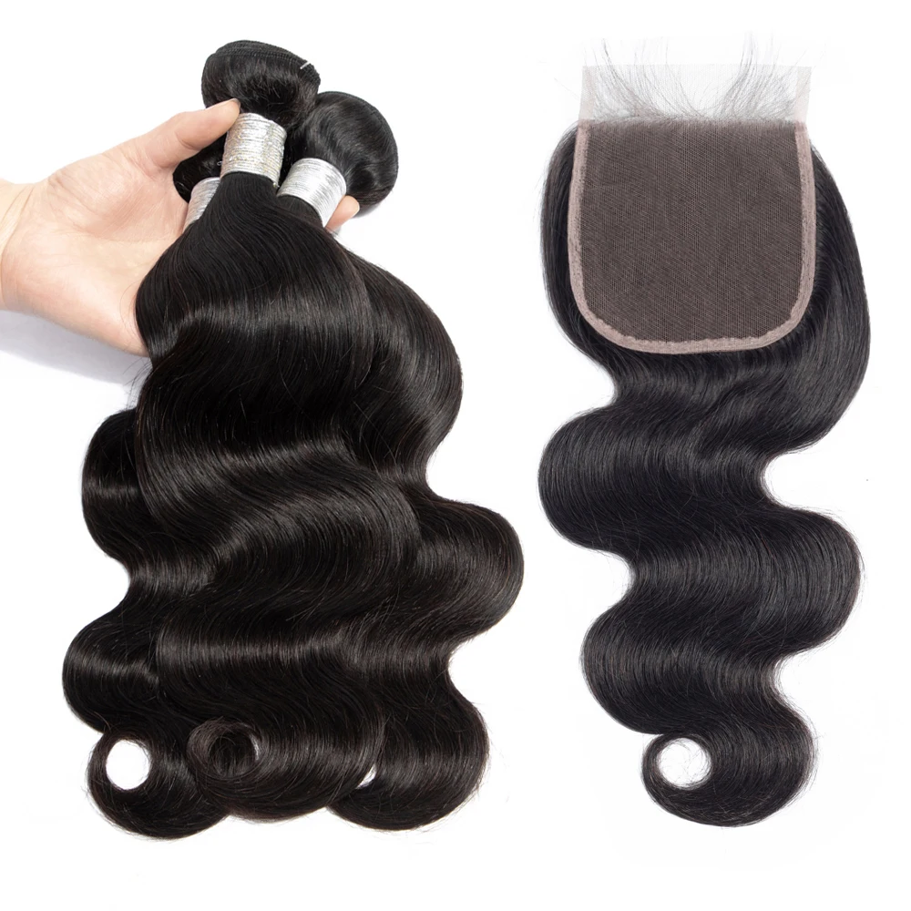 Superfect 3 Bundles Brazilian Body Wave Bundles With 6x6 Lace Closure Non Remy Human Hair