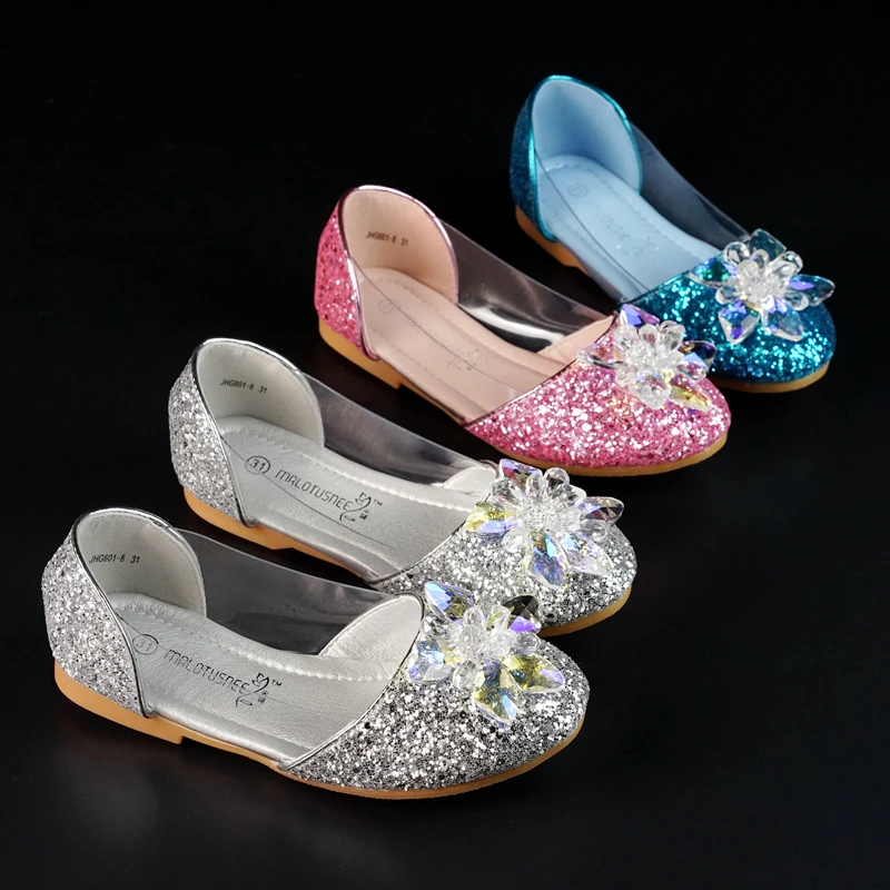 Girl's Sparkling Glitter Flat Heel Closed Toe Flats With Rhinestone Party Shoes601-8 | Детская одежда и обувь