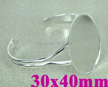 

30x40mm New Silver tone Blank Bases Oval Edge Bezel Tray Cuff Bracelet Bangle Settings Blank DIY Glass Resin Making Wholesale
