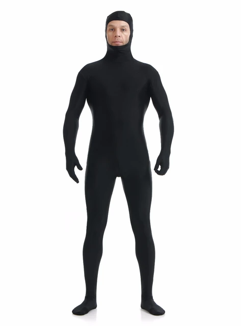 Adult Unisex Glossy Full Bodysuit Zentai Stretch Solid Black Color Skin  Jumpsuit Cosplay Costume Outfit for Halloween