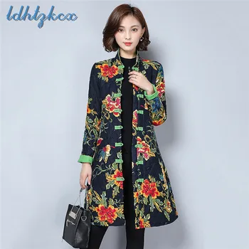 

Print Embroidery Large Size Long-sleeved Cotton Coat Female 2018 Winter New Fashion Loose Slim Thick Warmth Long Chic Parkas 427
