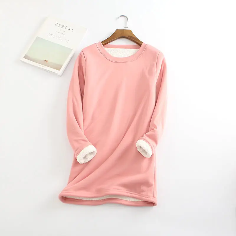  Winter Plus Velvet Long Sleeve Shirt Women Warm Thick T shirt Vintage Streetwear Camiseta Feminina 