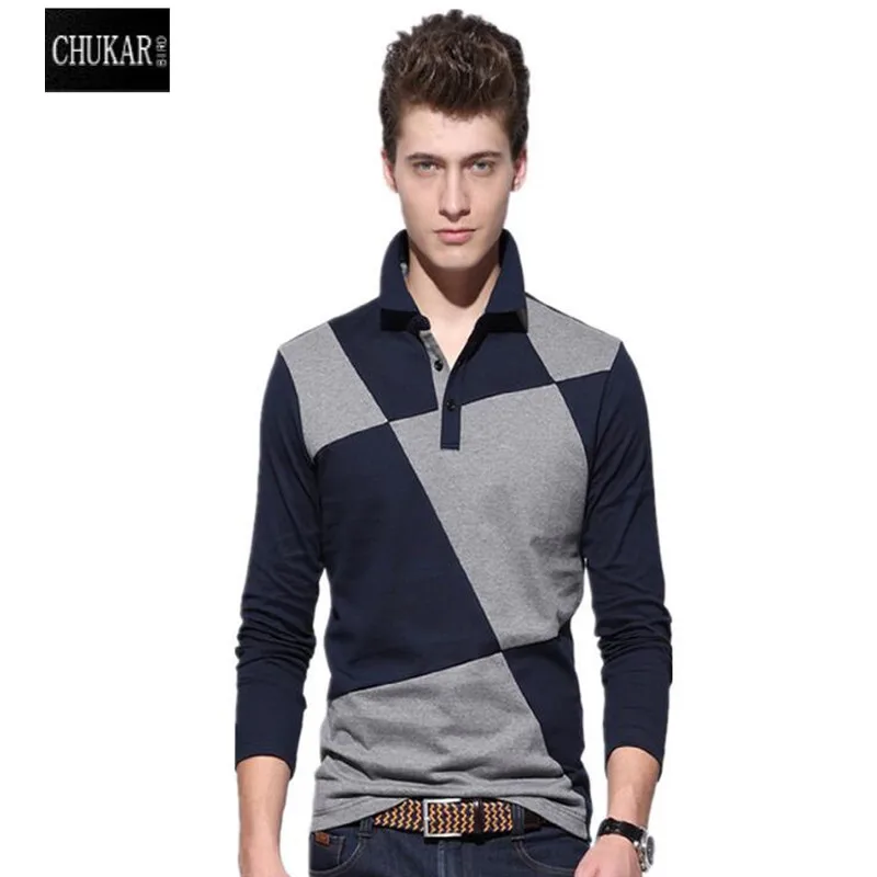 Новая мода Для мужчин футболка поло Slim Fit Polo с длинным рукавом Хлопок