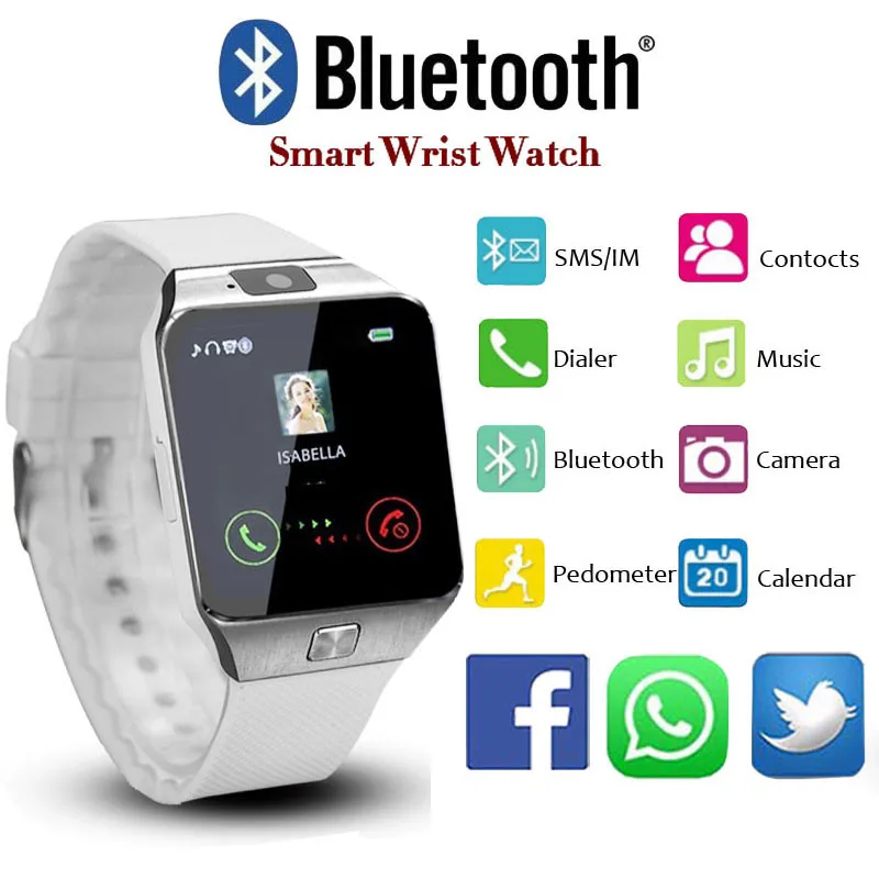 Электронный интеллектуальный DZ09 умный спортивный Facebook шагомер светодиодный смарт-часы для мужчин и женщин унисекс дизайн Bluetooth Orologio Uomo - Цвет: white