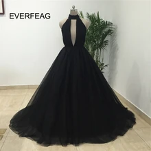 Vestido de festa бальное платье черные вечерние платья открытая спина Холтер Длина до пола выпускное платье из фатина robe de soiree настоящая фотография