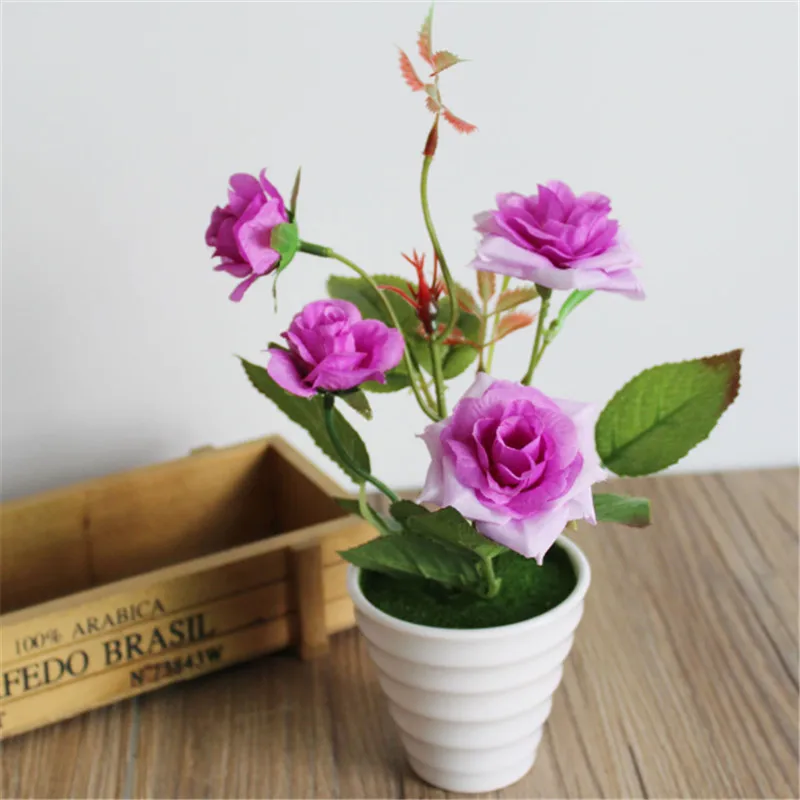 Artificial Silk Rose Flower Bonsai White Flowerpot Home Garden Balcony Houseplant Wedding Christmas Party Decor Artificial Silk Rose Flower Bonsai White Flowerpot Home Garden Balcony Houseplant Wedding Christmas Party Decor