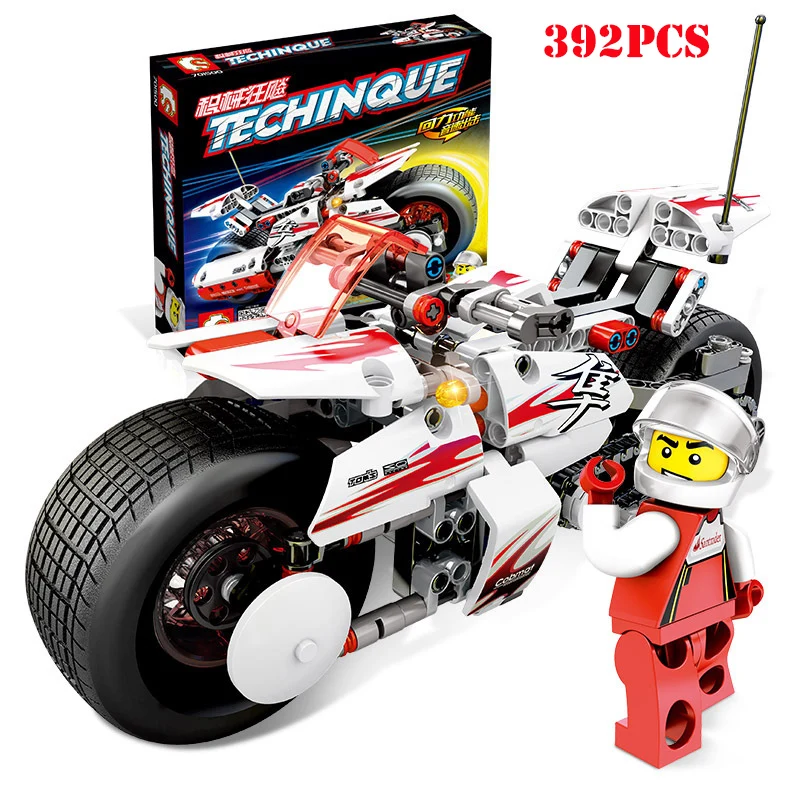 

392Pcs Technic Series Pullback Sports Racing Motorcycle Building Blocks Compatible Legoings Car Vehicle DIY Bricks Toy For Child