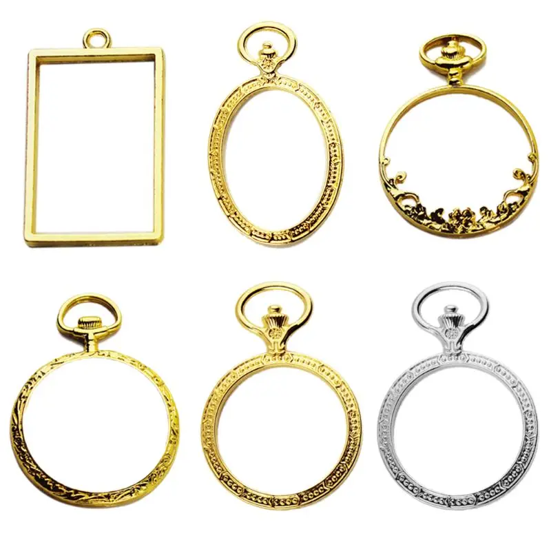 

6pcs/set Metal Frame Pocket Watch Charm Pendant Bezel Setting UV Resin Charm Necklace Earring Findings Casting Craft DIY