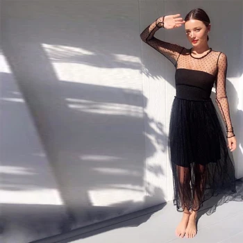 

Women Fashion Mesh Long Sleeve Bandage Dress Sexy See Through Lace O Neck Bodycon Long Summer Party Dresses Vestidos Wholesale
