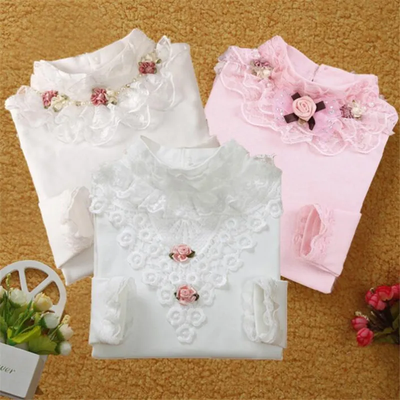 

3-13T School Girl Blouse Shirts For Girls Girls Blouse Kids Clothing For Teenagers Soild Korean Backing Shirt With Flowers