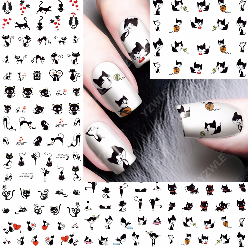 

12 sheets water decal nail art decorations nail sticker tattoo full Cover cute cat Decals manicure supplies A493-504
