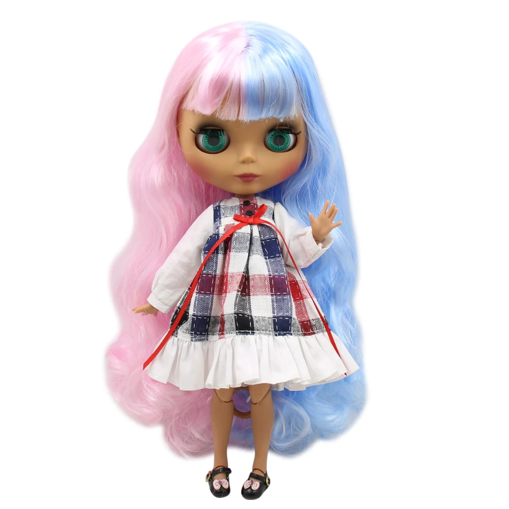 Ледяная DBS Blyth Doll1/6 bjd сустав тело темная кожа матовое лицо розовые и синие волосы