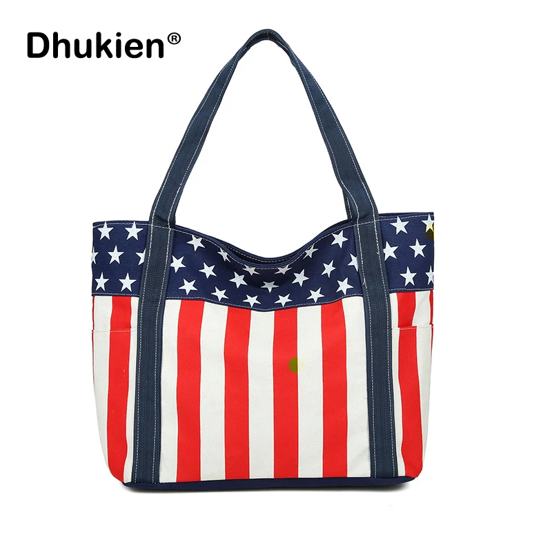 Large Beach Bag For Women Canvas Tote With Zipper American Flag Large Beach Bag For Women Canvas Tote With Zipper American Flag Print Las Shoulder Bags Ping In From Luggage On