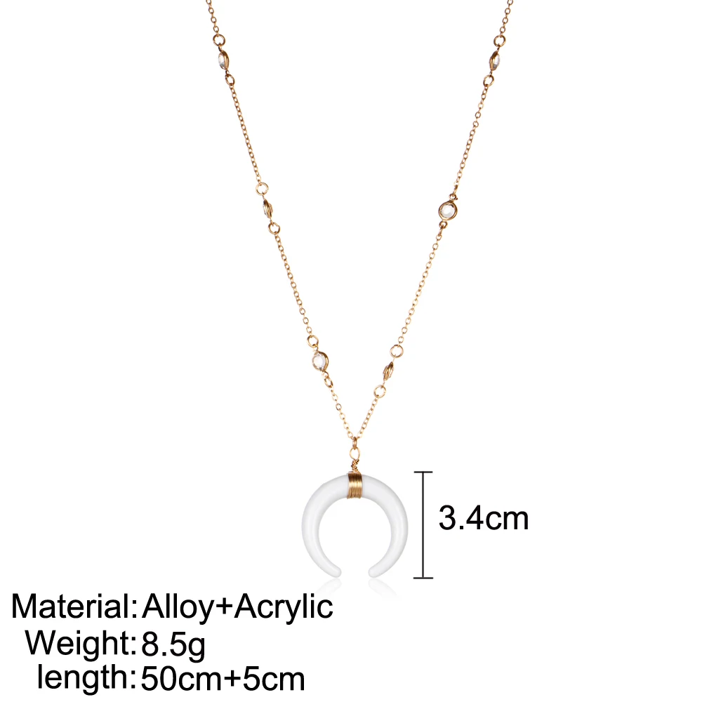 IF-ME-Fashion-White-Horn-Pendant-Necklaces-for-Women-Gift-Gold-And-Silver-Color-Long-Bead (4)