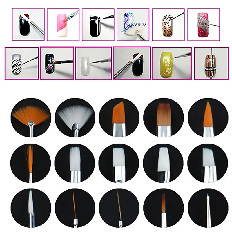 AddFavor 7 Pc/15 ПК акрил Nail Art Brush Set инструмент для нанесения точек на ногти маникюр Картина кисти Pen UV гель для ногтей Дизайн ногтей кисти