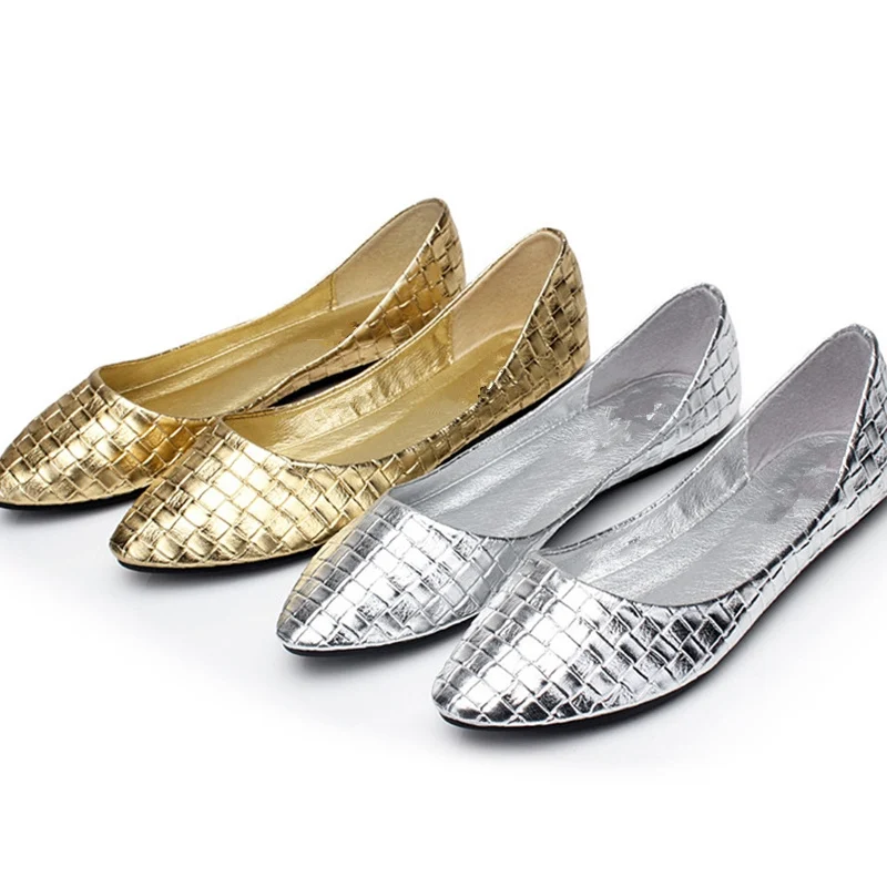 Gold-Retro-Woven-Leather-like-Casual-SLIP-ON-Pointed-Toe-Womens-Ballerina-Flats (2)