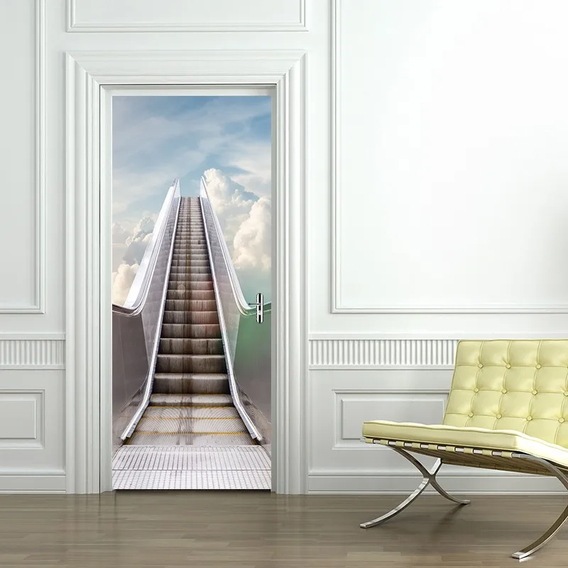 Продажа 3D лестничный подъемник ElevatorDoor Стикеры деколь, художественный Декор Виниловый Съемный Плакат плакат окна, двери Гостиная Спальня украшения ...