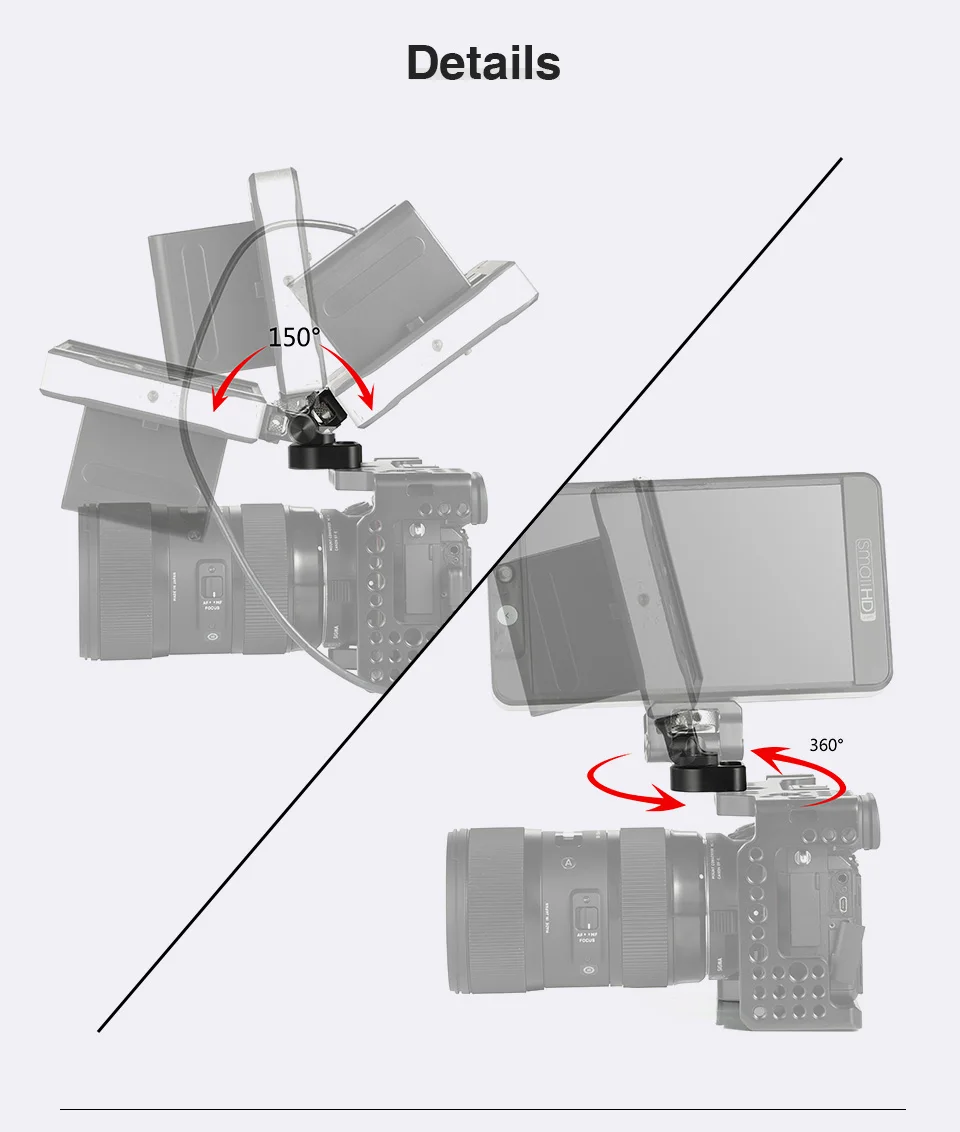 Универсальный держатель для цифровой зеркальной камеры SmallRig EVF, крепление для монитора, поворотное крепление на 360 градусов и наклон на 150 градусов, позволяет свободно останавливаться в любом положении 2294