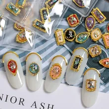 12 шт. Золотая рамка с блестками в виде янтарной формы акриловый дизайн ногтей украшения из страз поделка, салон красоты колесо