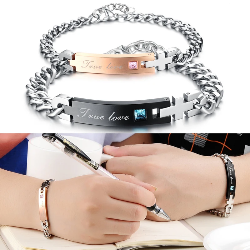 Модные браслеты для пар настоящая пара 1 шт. из нержавеющей стали мужчин и женщин
