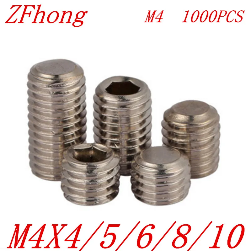 

1000Pcs/lot DIN913 M4*4/5/6/8/10 304 Stainless Steel Metric Thread Grub Screws Flat Point Hexagon Socket Set Screws Headless